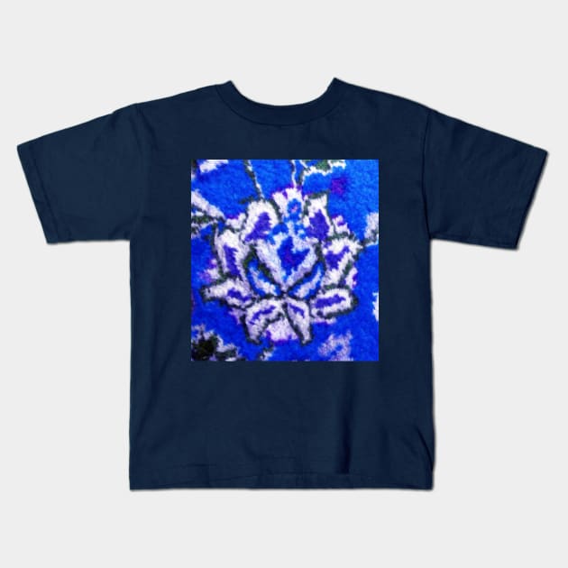 blue flower, flower design, floral designs, minimal art, abstract art, floral pattern, antique rug photo , For custom orders please DM me. Kids T-Shirt by Hadigheh-art